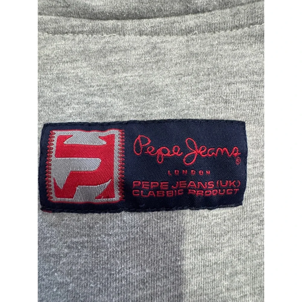 Pepe Jeans London Mens Large Gray Quarter Zip Pullover Stripe Sleeve Sweatshirt